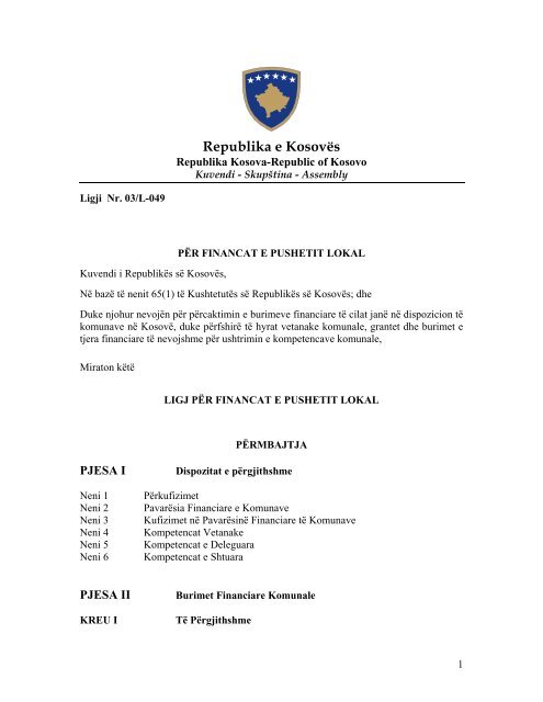 Ligji pÃ«r financat e pushtetit lokal - Asociacioni i Komunave tÃ« KosovÃ«s