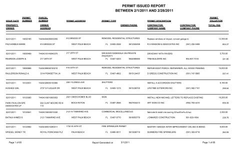 Permit issued report between 2/1/2011 and - City of West Palm Beach