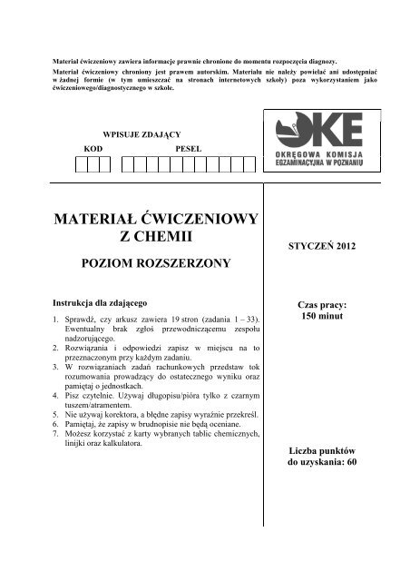 Chemia Arkusz PR MateriaÅ Äwiczeniowy 2012 - Polska