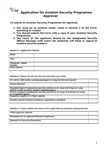 Application Form to submit a Security Programme for approval