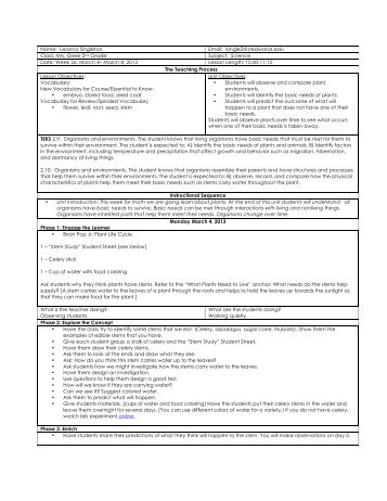 2nd Grade Science Lesson Plan Week 26 - St. Edwards University