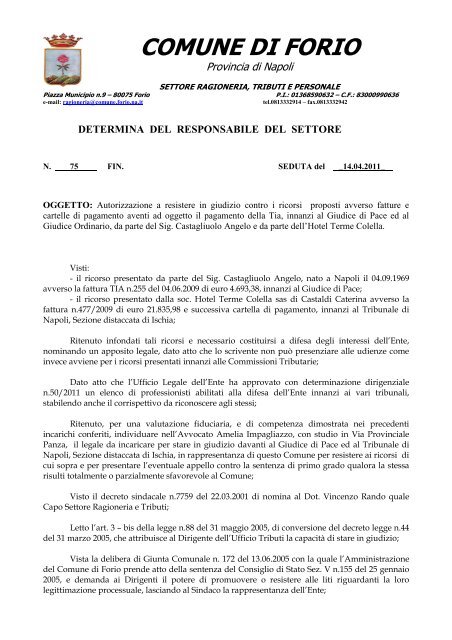 determina costituzione in giudizio castagliuolo e ... - Comune di Forio