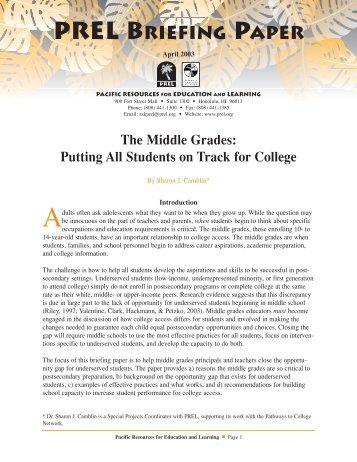 Middle Grades.Putting All Students on Track for College - Ensuring ...