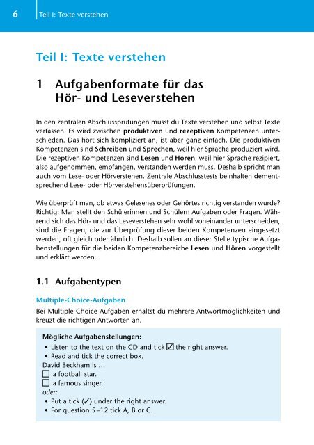 Texte verstehen 1 Aufgabenformate fÃ¼r das HÃ¶r- und Leseverstehen