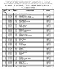 winter (november) - 2011 examination result - Institute of Cost and ...