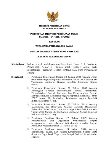 peraturan menteri pekerjaan umum nomor : 04/prt/m/2012 tentang ...