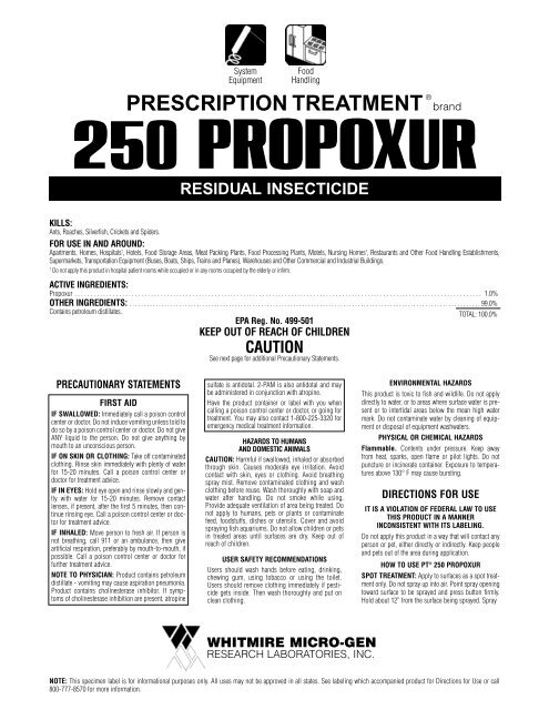 250 Propoxur - Specimen Label - American Pest