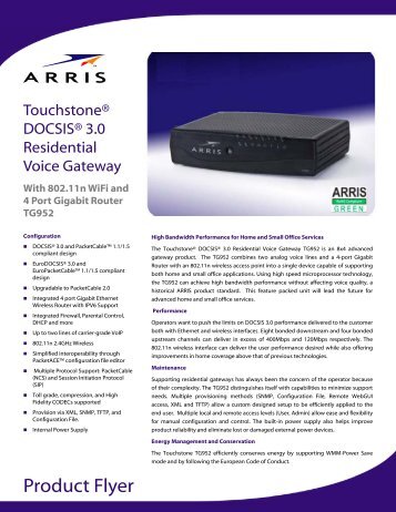 Touchstone DOCSIS 3.0 Residential Voice Gateway with ... - Arris