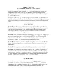 Math 1 CALCULUS I STUDY GUIDE AND REVIEW FOR EXAM I ...