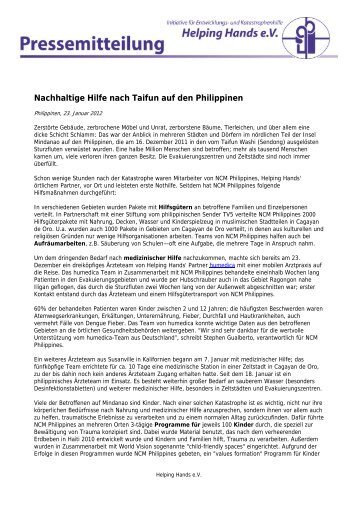 Pressemitteilung vom 23. Januar 2012 (Taifun auf den Philippinen ...