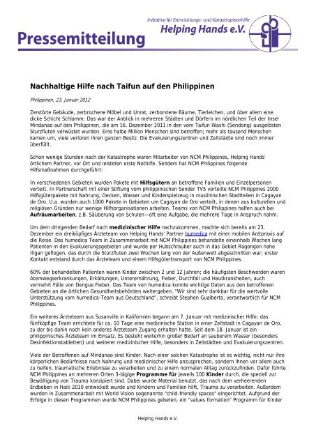 Pressemitteilung vom 23. Januar 2012 (Taifun auf den Philippinen ...