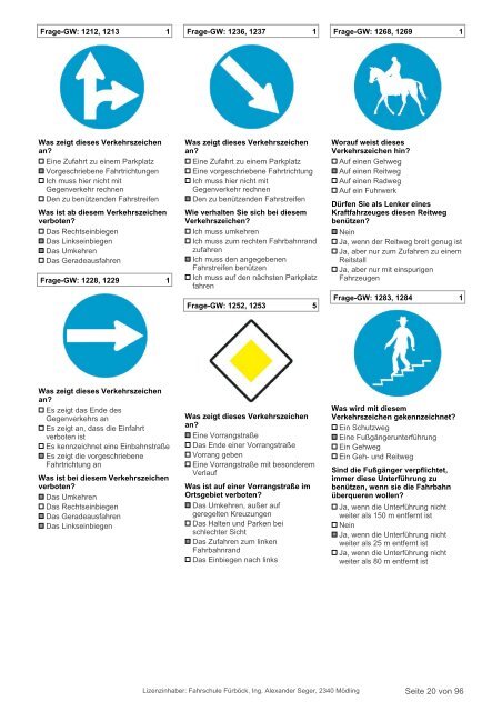 Prüfungsfragen Grundwissen, Stand 10. August 2013 - Fahrschule ...