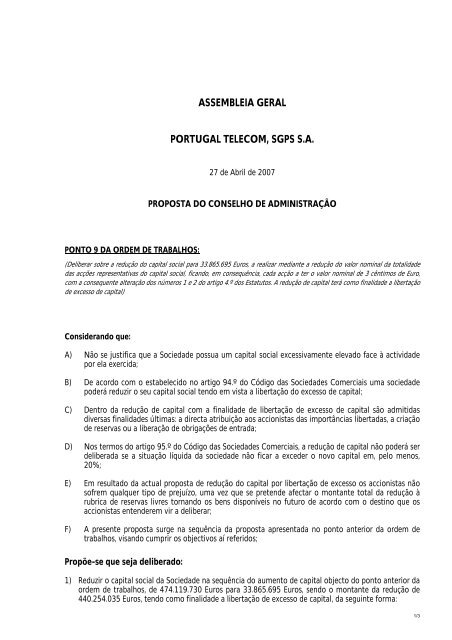 Proposta - Assembleia Geral de Acionistas - Portugal Telecom