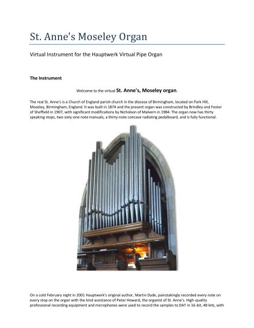 St. Anne s Moseley Organ Information Hauptwerk