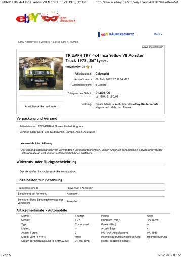 TRIUMPH TR7 4x4 Inca Yellow V8 Monster Truck 1978, 36" tyres ...