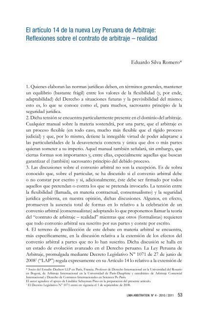 El artículo 14 de la nueva Ley Peruana de Arbitraje ... - lima arbitration