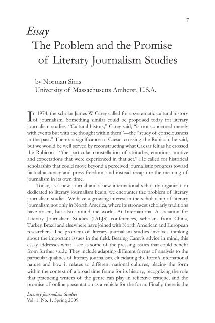 Essay The Problem and the Promise of Literary Journalism  ialjs