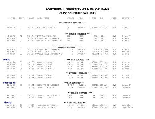 Accounting *** DAY COURSES *** - Southern University New Orleans