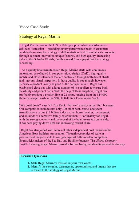 Task2 - Regal Marine decision