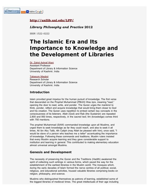 The Islamic Era and Its Importance to Knowledge - University of Idaho