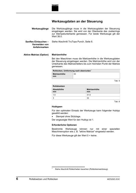 Werkzeuginformation Rollabsetzen und Rollsicken - infoportal