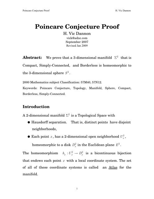 Poincare Conjecture Proof - Gauge-institute.org