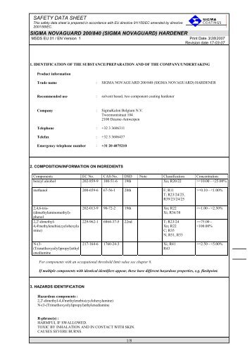 safety data sheet sigma novaguard 200/840 - SigmaCoatings ...