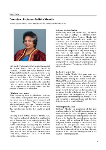 Interview: Professor Lalitha Mendis - Faculty of Medicine, University ...