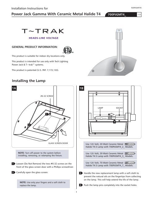 Power Jack Gamma With Ceramic Metal Halide T4 - Tech Lighting