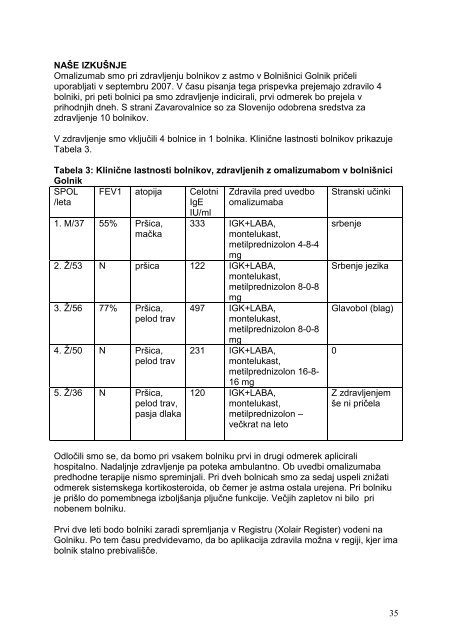 Zbornik sestanka: RedkejÅ¡e preobÄutljivostne ... - BolniÅ¡nica Golnik