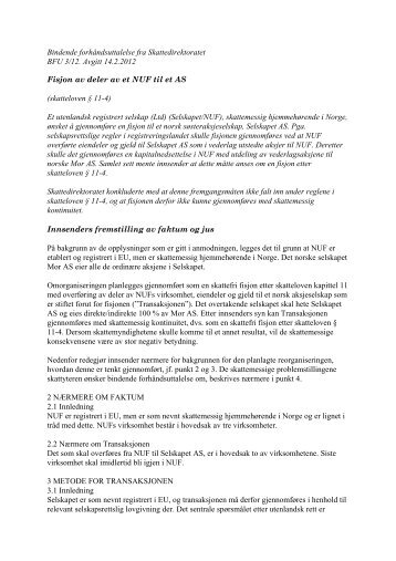 Innsenders fremstilling av faktum og jus - Skatteetaten