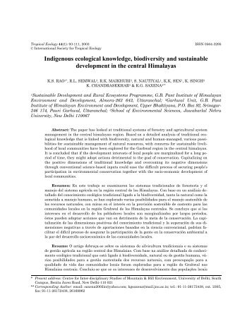 Indigenous ecological knowledge, biodiversity and sustainable ...