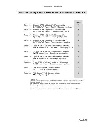 2009 ter (atar) & tee subjects/wace courses statistics - TISC