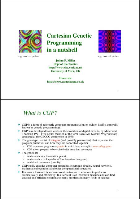 Here is a ten-slide introduction to CGP - Cartesian Genetic ...