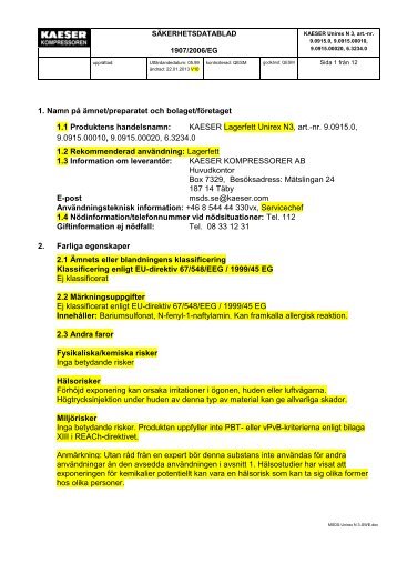 Sicherheitsdatenblatt deutsch - Kaeser Kompressorer AB