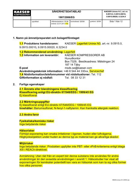 Sicherheitsdatenblatt deutsch - Kaeser Kompressorer AB