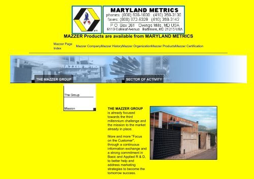 MAZZER Products are available from MARYLAND METRICS ...