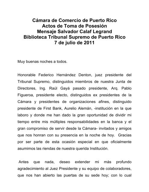 CÃ¡mara de Comercio de Puerto Rico Actos de Toma de PosesiÃ³n ...