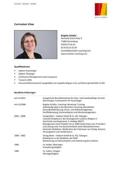 Curriculum Vitae - Brigitte Schäfer Coaching