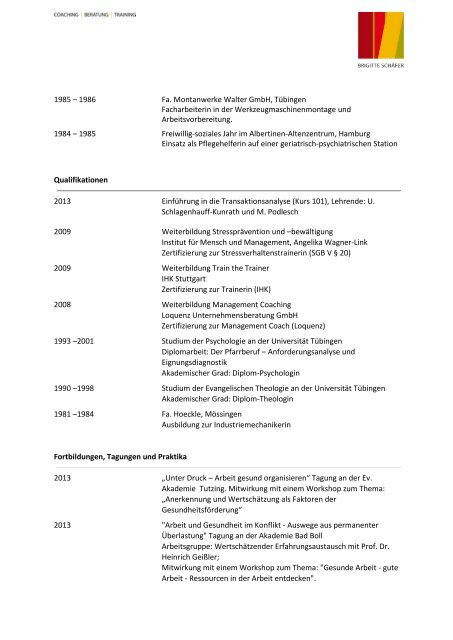 Curriculum Vitae - Brigitte Schäfer Coaching