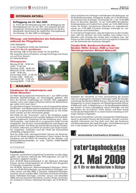 Ditzinger Anzeiger KW 21/2009 - in Ditzingen