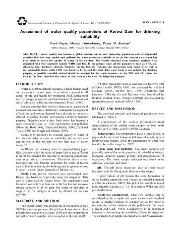 Assesment of water quality parameters of Kerwa Dam for drinking ...