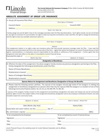 Absolute Assignment of Group Life Insurance Form - Lincoln ...