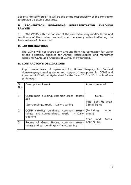 1 tender document for annual job contract of house keeping ... - CCMB