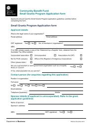 Small Grants Program application - Department of Business
