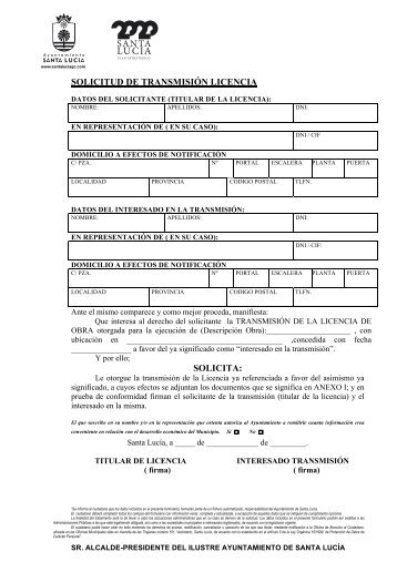 Solicitud Transmisión Licencia de Obra - Ayuntamiento de Santa Lucía