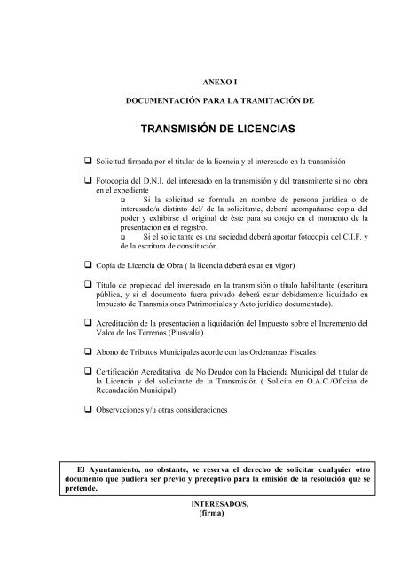 Solicitud Transmisión Licencia de Obra - Ayuntamiento de Santa Lucía