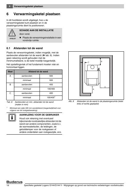 en onderhoudshandleiding Specifieke gasketel Logano G144/G144 V