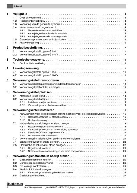 en onderhoudshandleiding Specifieke gasketel Logano G144/G144 V