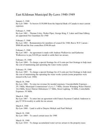 East Kildonan Municipal By-Laws 1940-1949 - Miles MacDonell ...